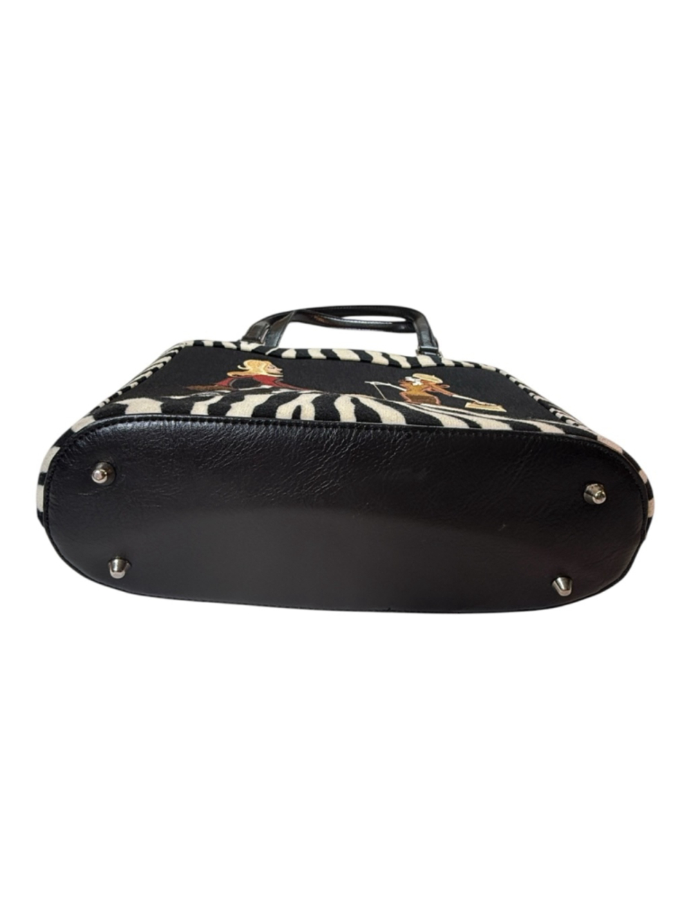 Vintage Zebra Print Handbag Embroidered Women Poodle Purse Structured Retro Nove - Picture 3 of 5